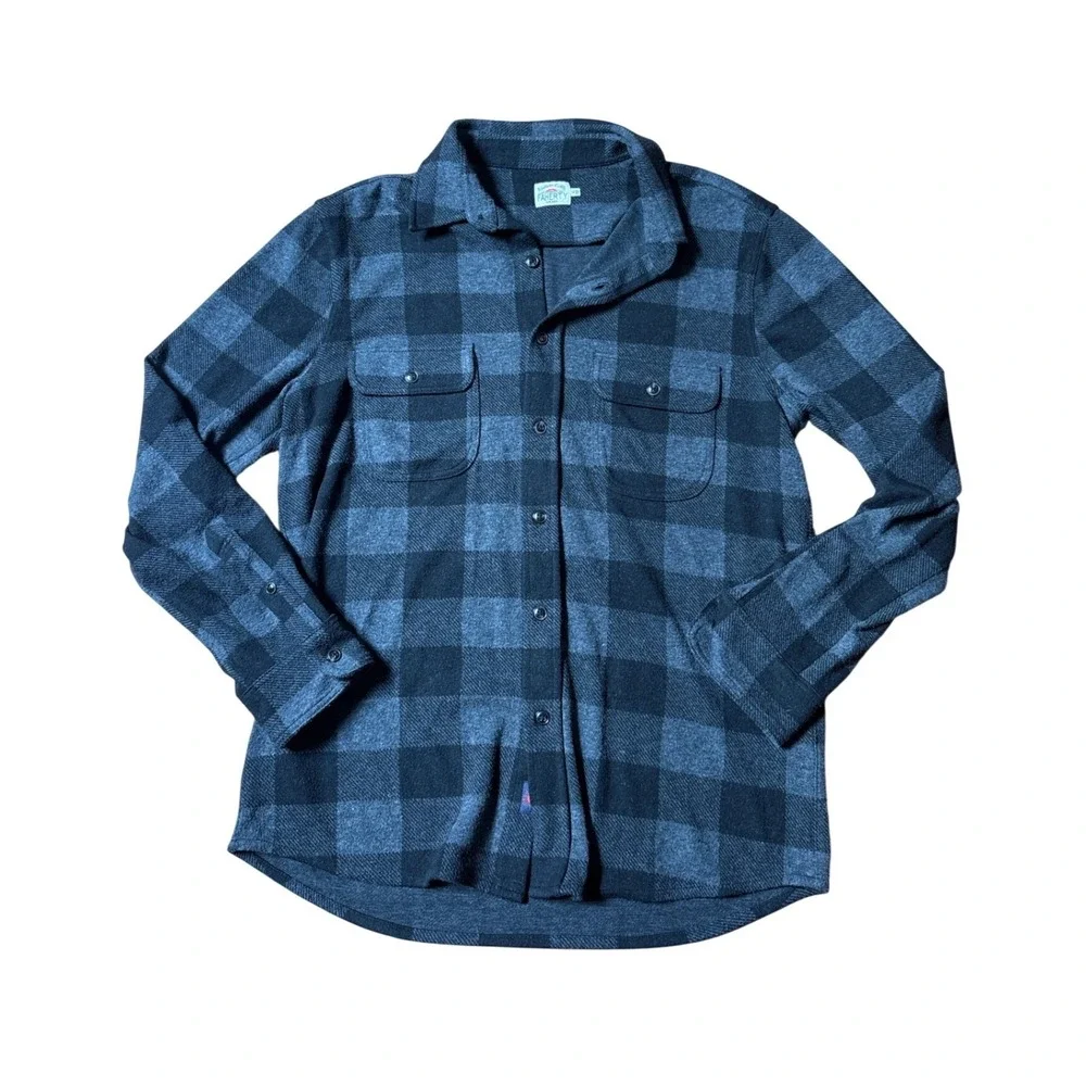 Faherty Flannel Shirt Mens Grey Black Buffalo Plaid Rugged SIZE M